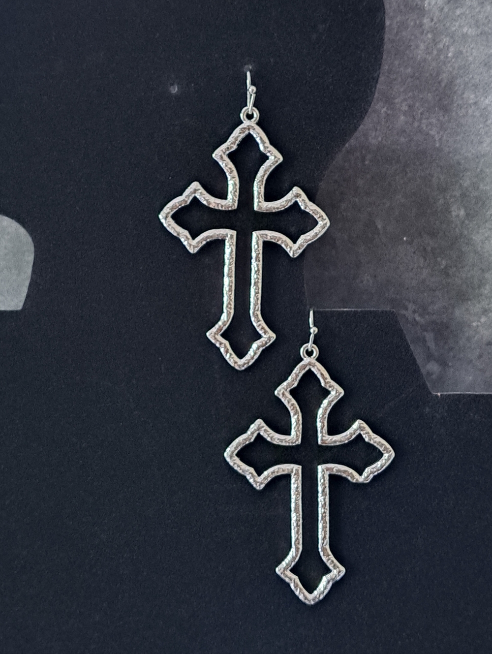 No Boundaries Textured Silvertone Cross Earrings